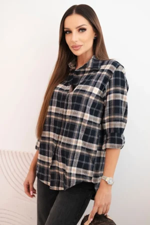 Moteriška medvilninė marškiniai su ilgesniu nugara grafitinė + béžinė