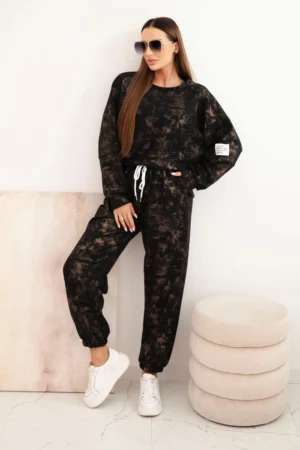 Moteriškas oversize treningo komplektas su išblukimo efektu rudas